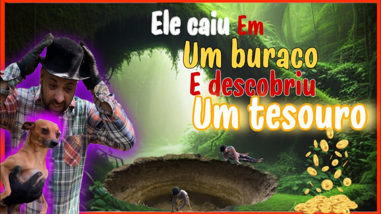 Ele caiu em um grande buraco onde havia o esconderijo do tesouro escondido