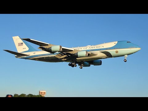 (4K) Air Force One with President Joe Biden onboard arriving at Brussels airport