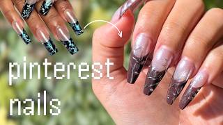 pinterest nails ❀.ೃ࿔* brown &amp; purple, french tips, chrome isolation, gel nail extensions