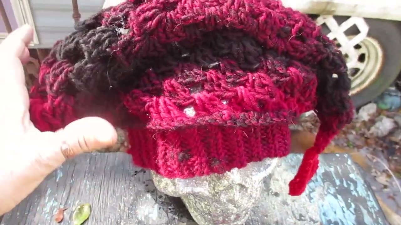 MoonLadies Live Slouchy Jester Hat & Arm Warmers/Gloves free hand crochet ooak