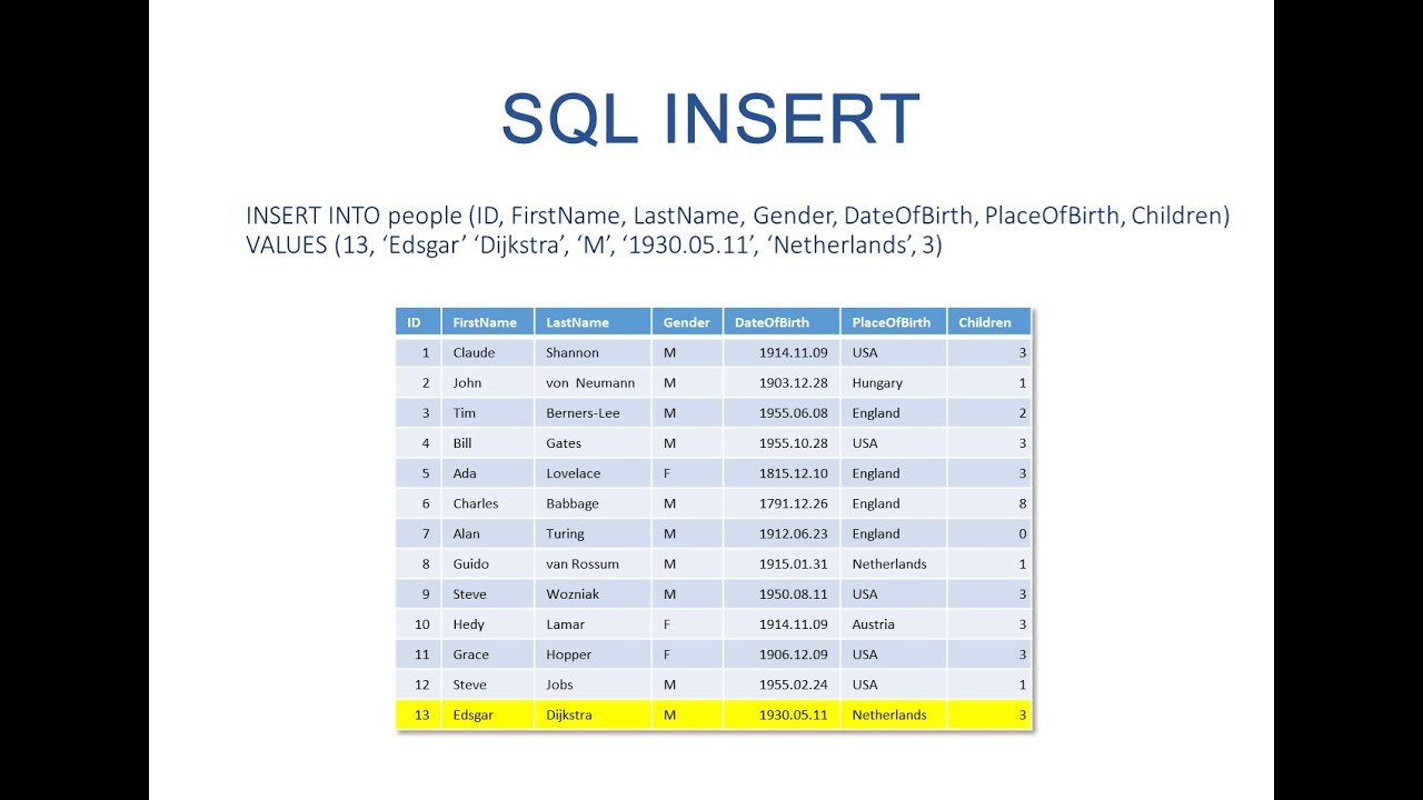 The Sql Insert Statement Youtube