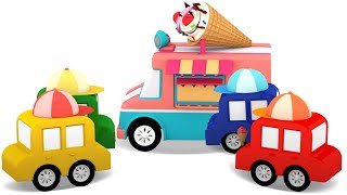 Una furgoneta de helados. 4 Coches Coloreados. Dibujos animados de coches para niños.