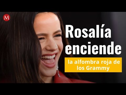 Rosalía enciende la alfombra roja de los Grammy con su extravagante vestido rojo