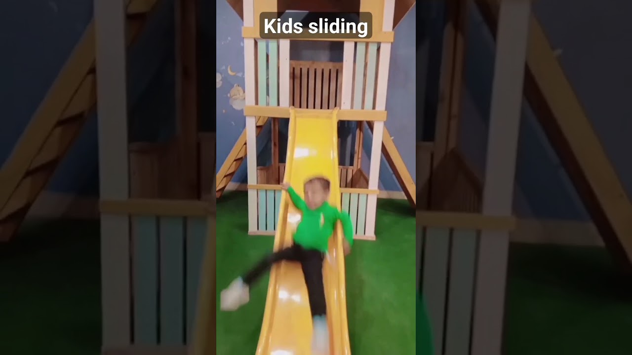 little kids playing on slide || sliding playing kids 