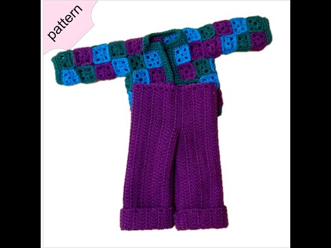 DIY Miniature Granny Square Set for Your Doll (jaket & jeans)