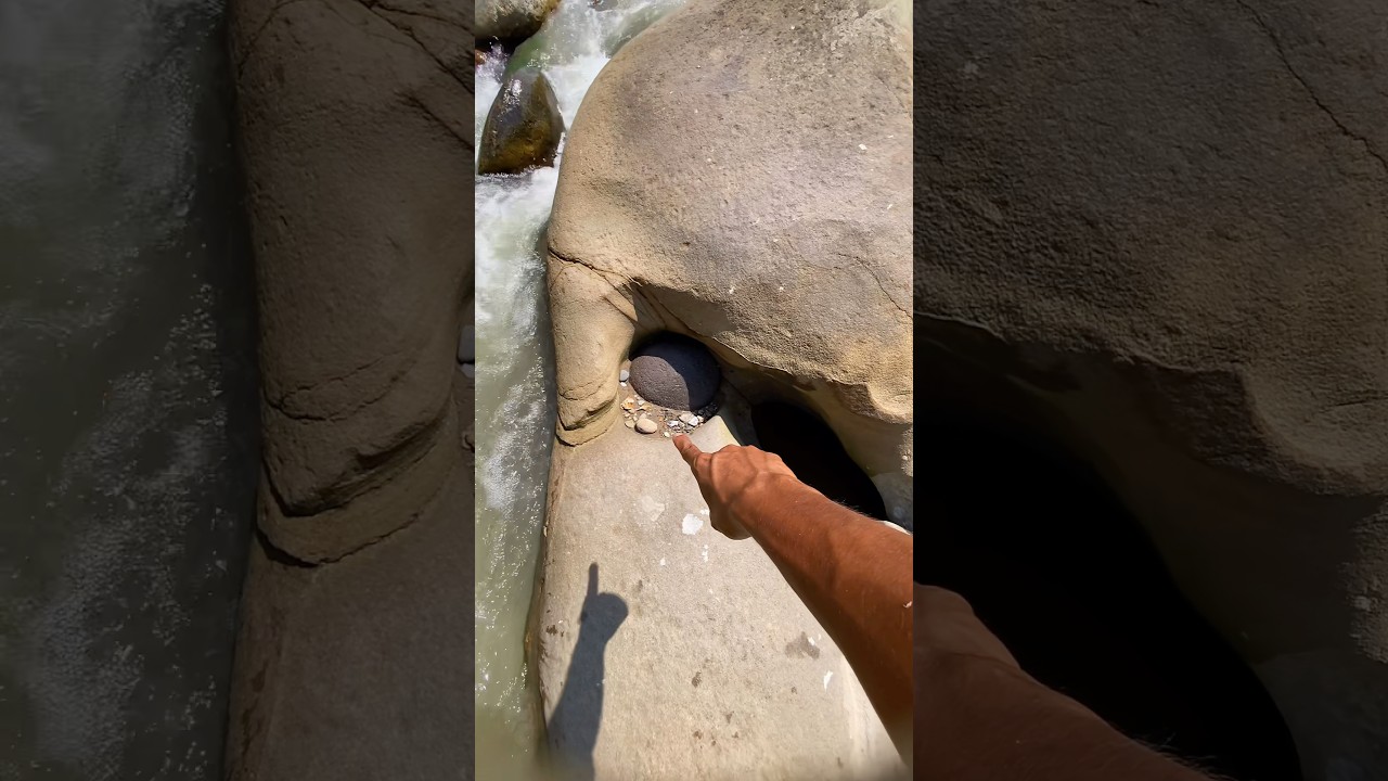Look at the discovery of gold in a rock hole in the middle of a very fast river 