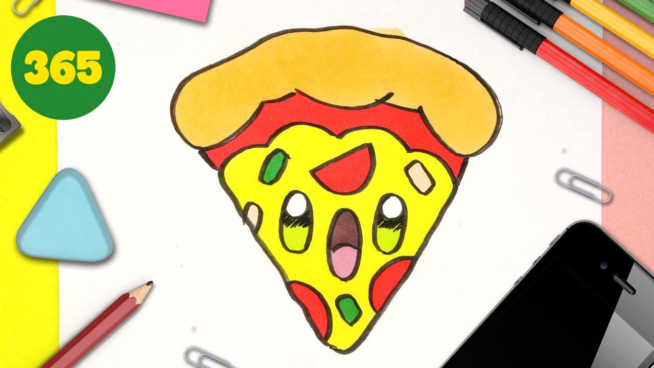 COMMENT DESSINER PIZZA KAWAII ÉTAPE PAR ÉTAPE – Dessins kawaii facile