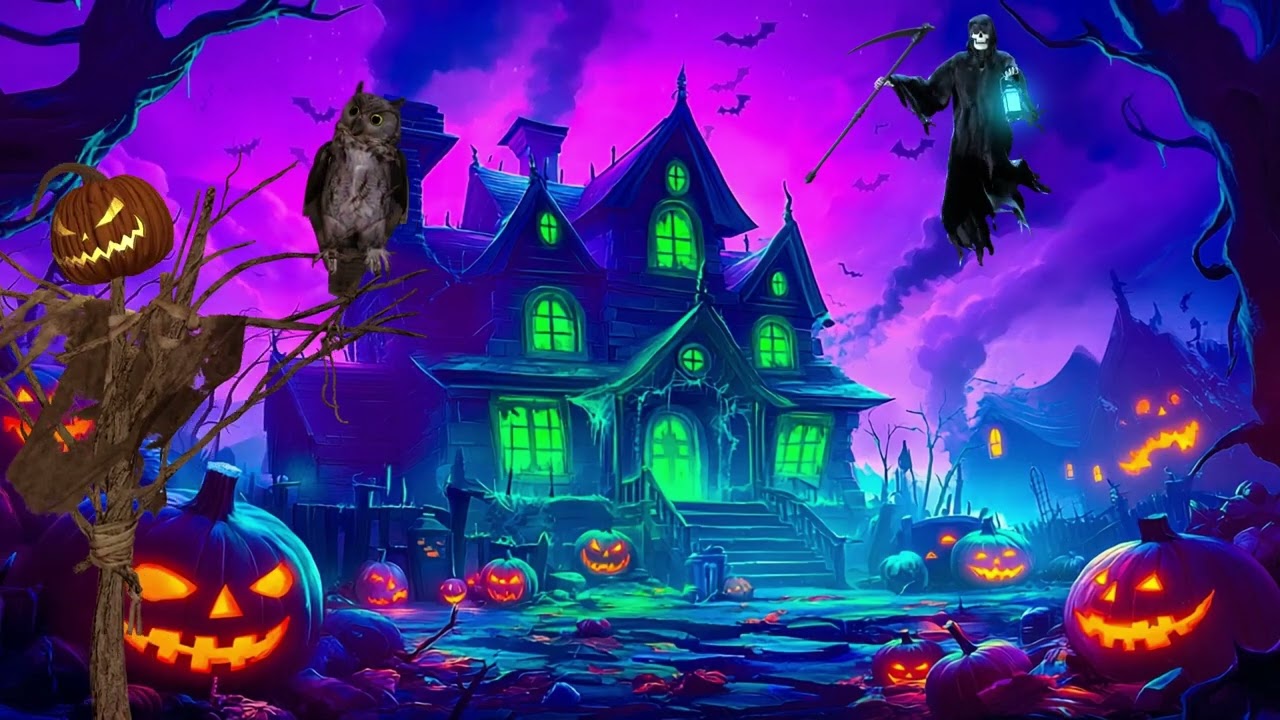 Жутковатая атмосфера Хэллоуина. Уютные улочки осенней деревни. Жутковатая фоновая музыка с привидени