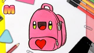 HOW TO DRAW A KAWAII BACKPACK - Easy Kawaii Drawings - HOW TO DRAW KAWAII SCHOOL SUPPLIES
