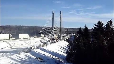 NIPIGON NEW SUSPENSION BRIDGE ONE LANE TRAFFIC JAN 2016