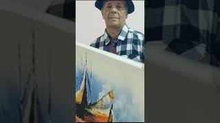 Quadro pintado Abstrato barcos