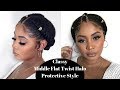 Quick Natural Hair Protective Style | Flat Twist Halo Updo w/ Middle Twist