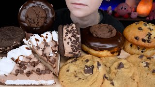 ASMR Chocolate Desserts* Chocolate Chip Muffin, Cookies, Donut, Cream Pie, Ice Cream Cookie Sandwich