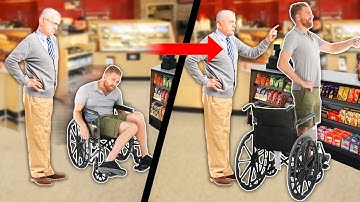 Cutting People in Line in a Wheelchair then Standing Up to Pay