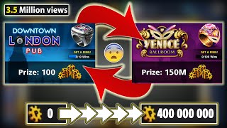 Playing From LONDON to VENICE - ZERO coins to 400M Coins - 8 Ball Pool - Miniclip