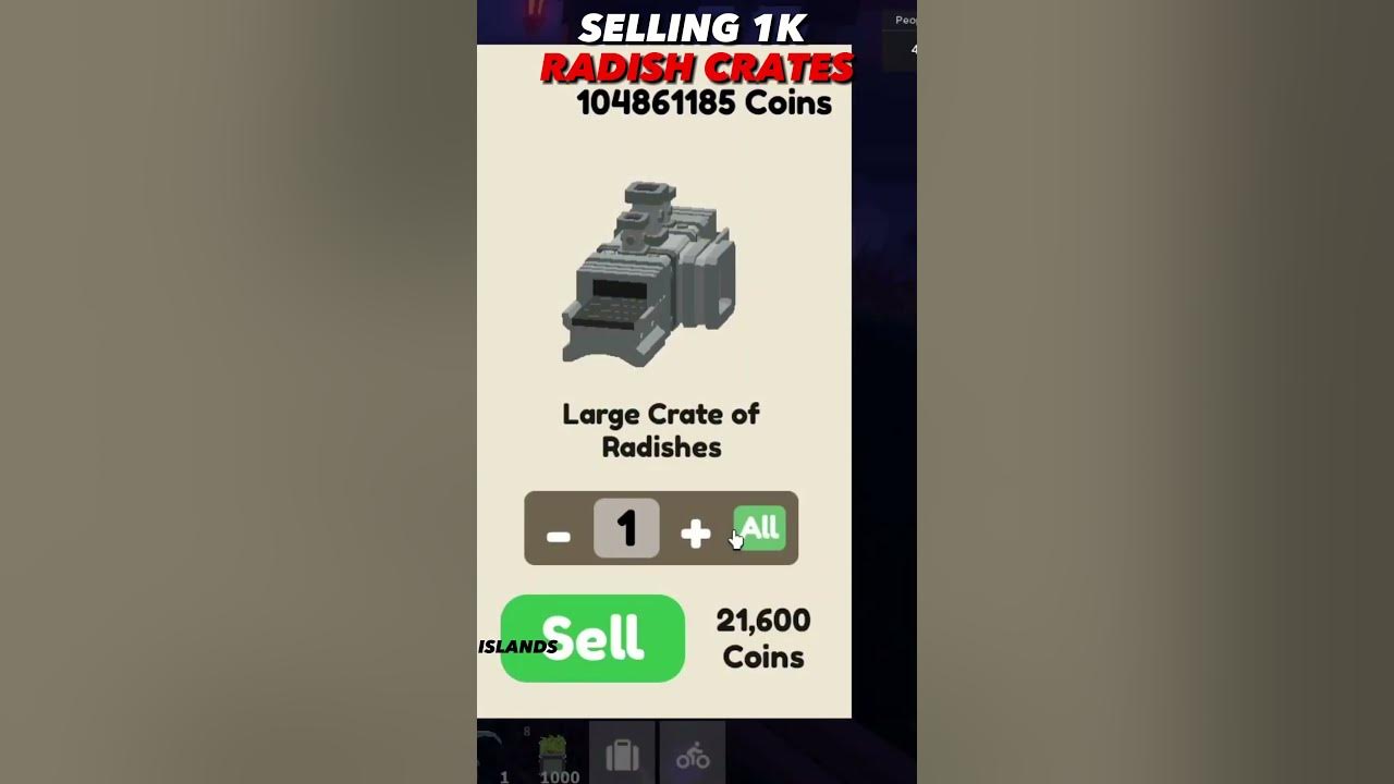Selling 1000 Large Radish Crates in Islands (Roblox) shorts YouTube