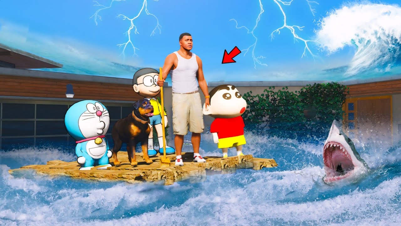 Shinchan & Franklin Surviving Biggest Tsunami in Gta 5