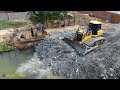 New Update Filling Build Foundation Village By Shantui Dozer Pushing Stone &amp; DumpTruck Unloading