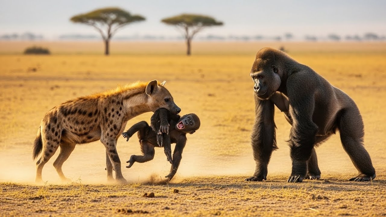 Baby Gorilla Was Attacked by a Hyena — What Its Father Did Next Will Shock Everyone