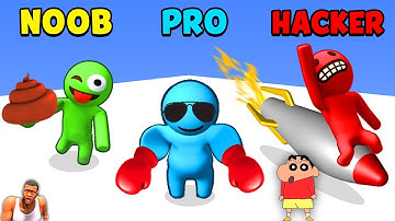 FIGHTING with THOR HAMMMER and more with SHINCHAN and CHOP | Merge Fighter NOOB vs PRO vs HACKER