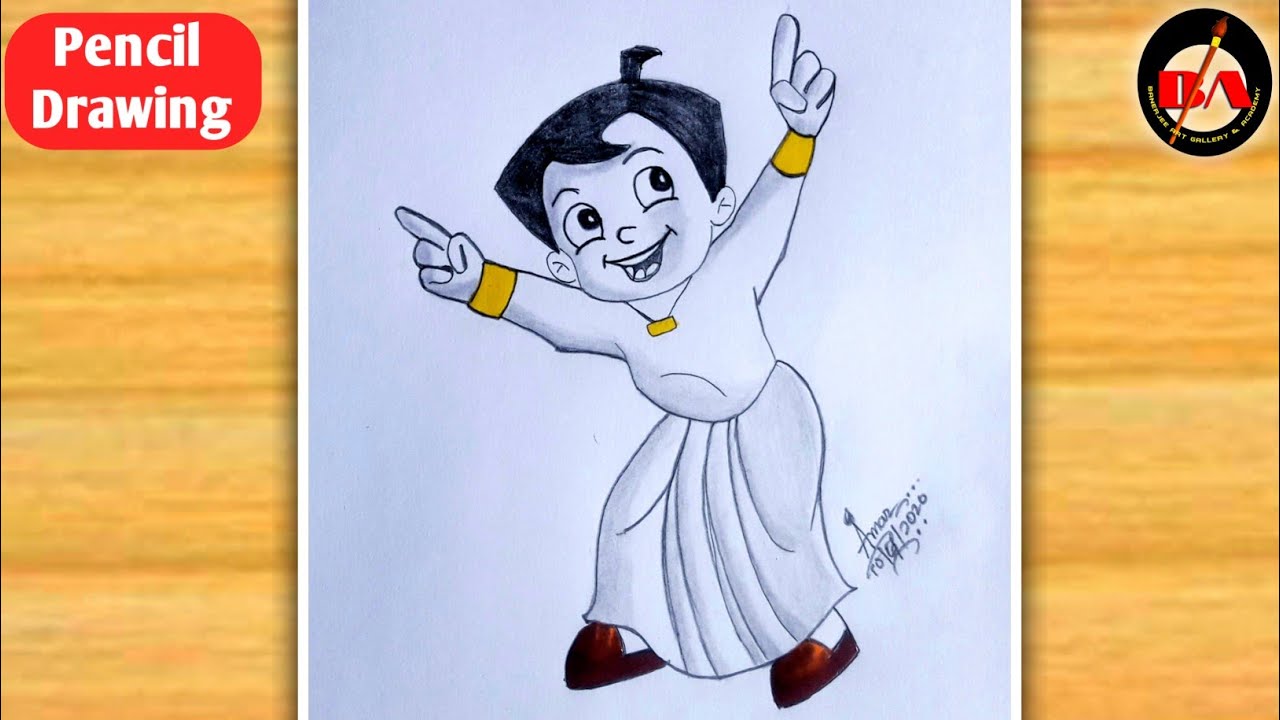 Chota Bheem drawing easy  How to draw Chhota Bheem cartoon character step  by step  YouTube