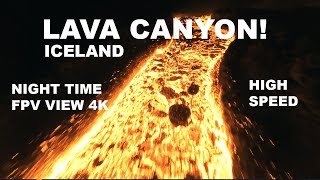 Night time lava at the Volcano in Iceland 4K FPV drone