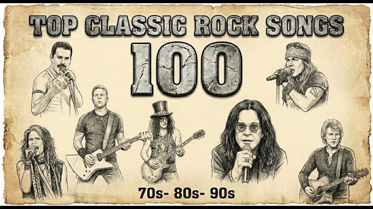 Top 100 Classic Rock Songs 70s 80s 90s ⚡ Queen, Guns N' Roses, Metallica, AC/DC, Aerosmith, Bon Jovi