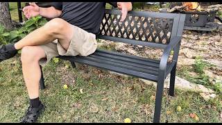Garden Bench Outdoor Metal Park Bench with Backrest and Armrests 500 Lbs Static Load Tested Black