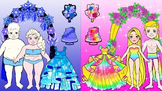 Oh! Fat Bride OR Thin Bride? - Rainbow Rapunzel VS Blue Elsa Wedding | Paper Dolls Story Animation