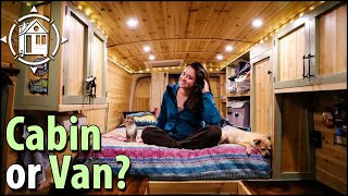 Her cute cabinlike van is actually a beautiful tiny home