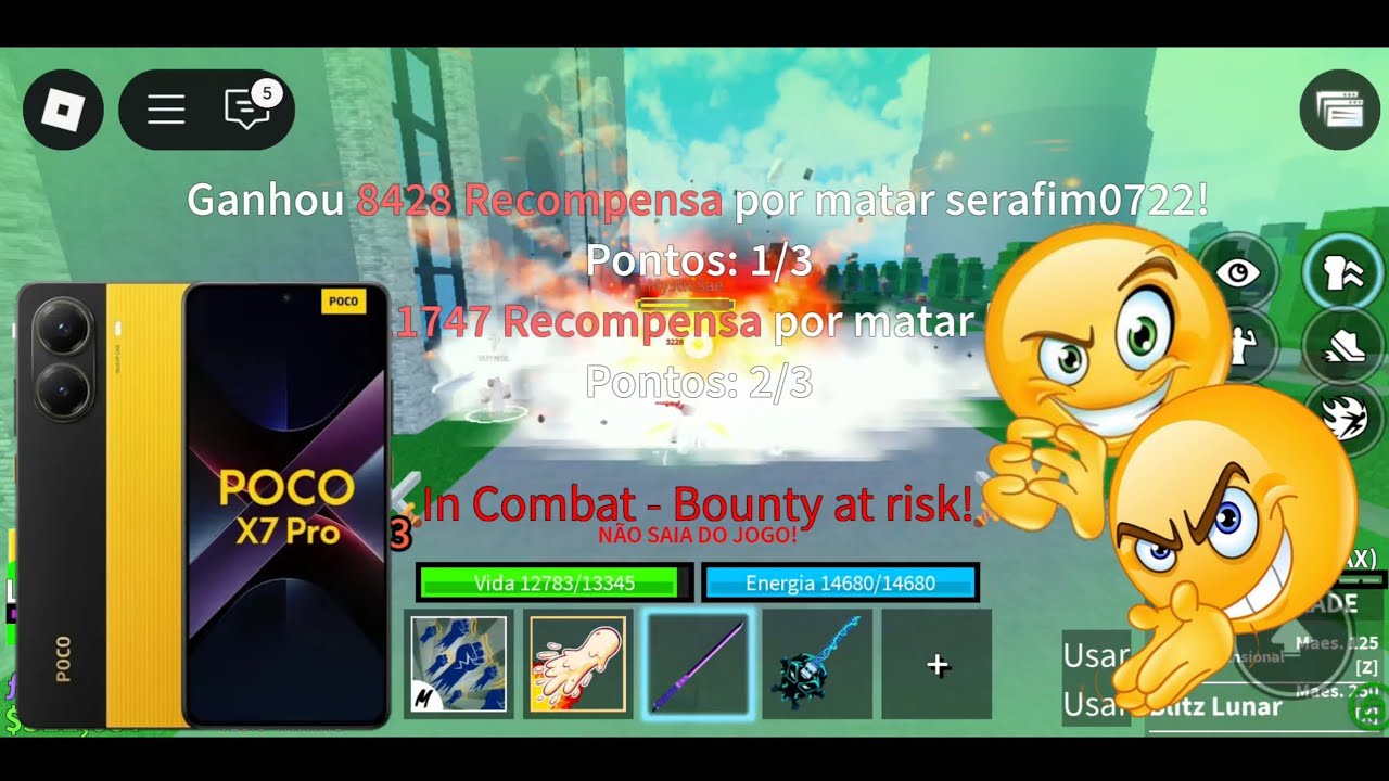 CAÇANDO BOUNTY NO POCO X7 PRO!! | MOBILE | BOUNTY HUNTER | BLOX FRUITS (ROBLOX)