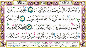 القرآن الكريم مقسم صفحات | الشيخ حاتم فريد | سورة النحل | صفحة 269 مكتوبة | مصحف التجويد الملون