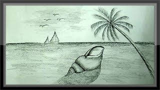 pencil drawing cool beach background scenery natural landscape