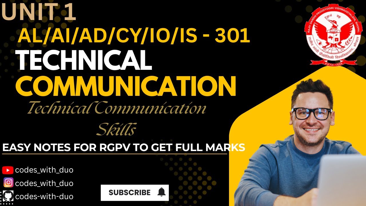 Technical Communication | UNIT 1 | AL301 , AD301 , CY301 |One Shot | RGPV 3rd Semester | #rgpv #ai