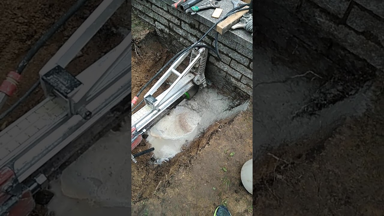 Сверлим отверстие в опорной стене для прохода ливневой канализации ...
