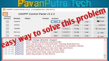 Apache server can not Start in Xampp ,How to solve this problem?