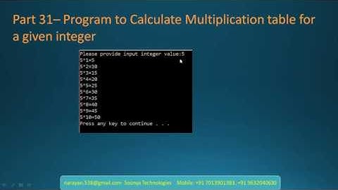 Program to Calculate Multiplication table for a given integer in C# - Part 31