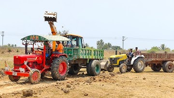 JCB 3DX Backhoe Loader Loading Mud work by Mahindra tractor | tractor video | come to village |