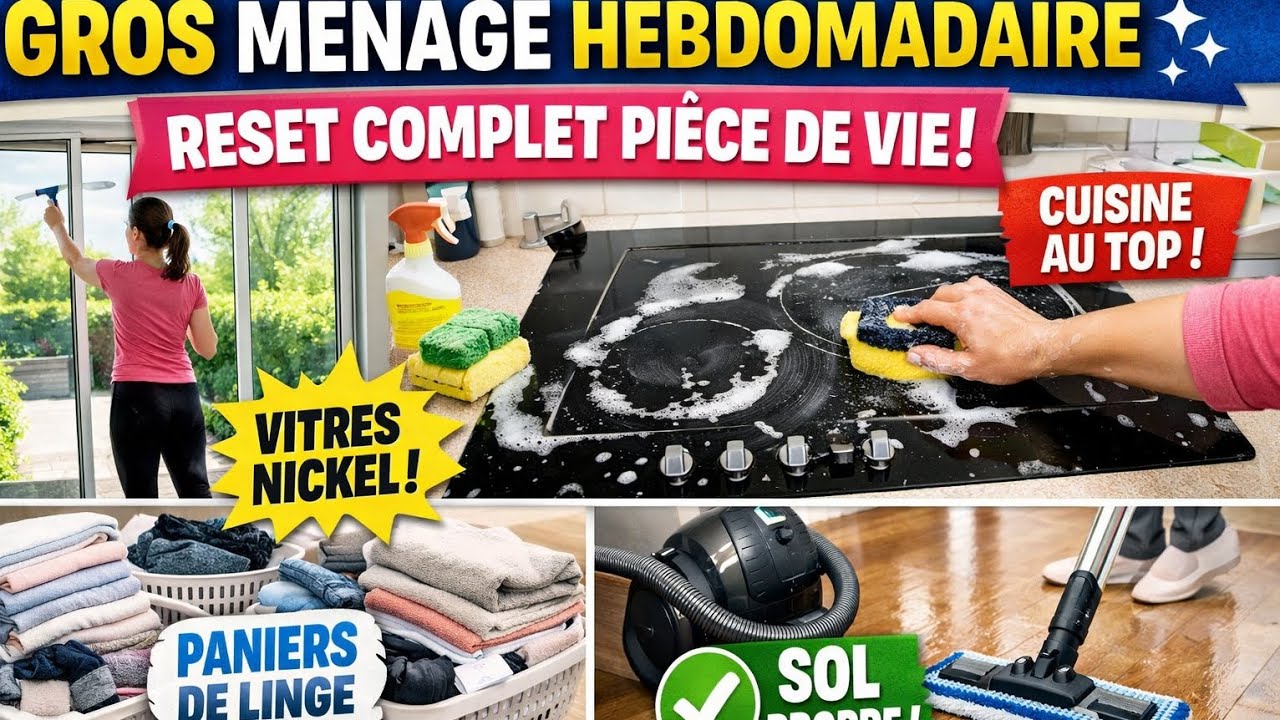 GROS MÉNAGE HEBDOMADAIRE 🧽 Reset complet pièce de vie | Vitres, cuisine, sols & linge