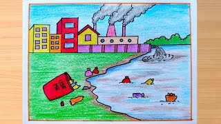 Plastic Pollution Drawing| How to Draw Environment Pollution Scenery| World Environment Day Drawing