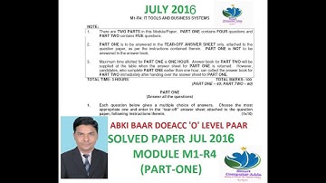 DOEACC O LEVEL M1-R4 JULY 2016 PART ONE SOLUTION