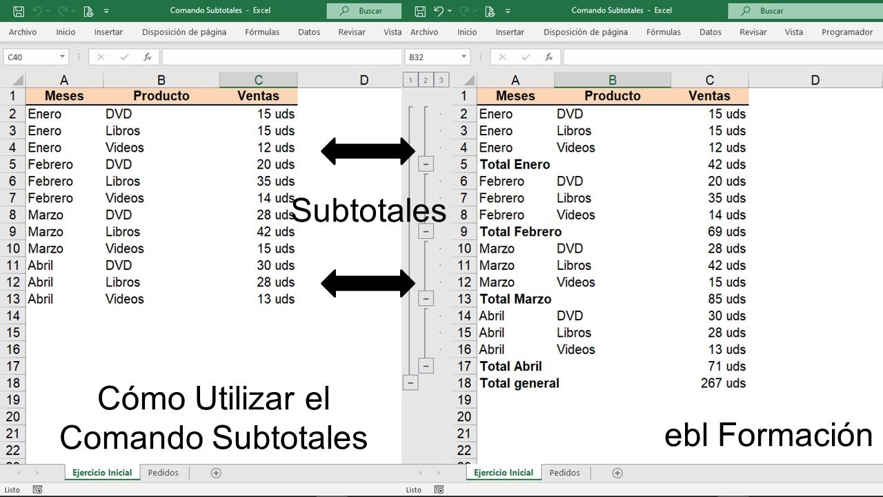 Excel 2021 32. Cómo utilizar el Comando Subtotales YouTube