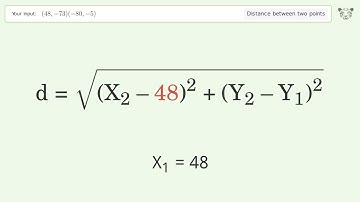 Find the distance between two points p1 (48,-73) and p2 (-80,-5): Step-by-Step Video Solution