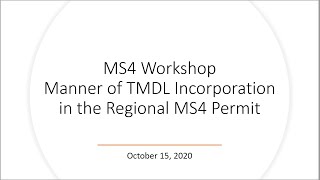 MS4 Workshop – Manner of TMDL Incorporation