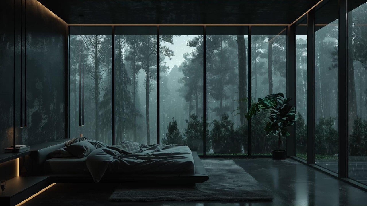 Heavy Forest Rain Sounds (No Thunder) – 9 Hours | Dark Bedroom for Deep Sleep
