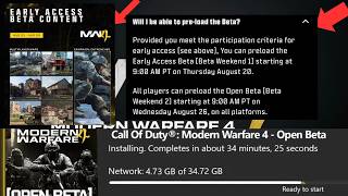 MW4 Beta Pre-load starts August 20th Modern Warfare 4 Early Access beta content & MAPS