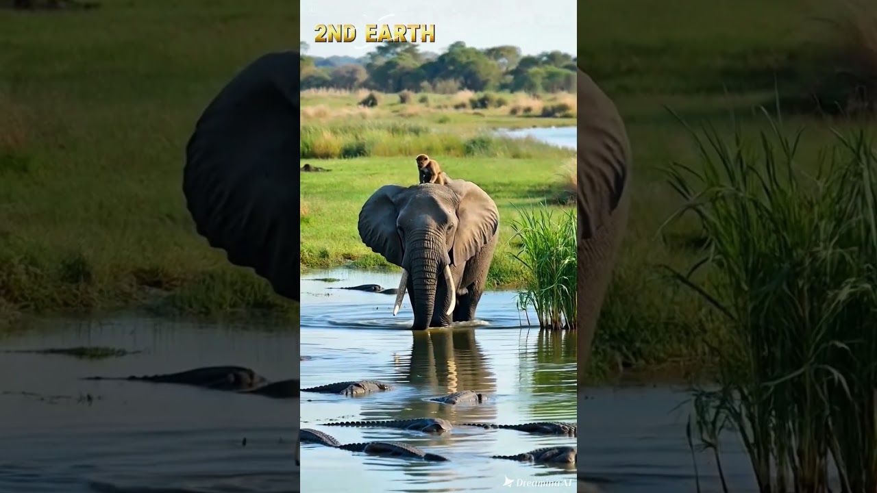 Elephant Saves Monkey from Crocodile While Crossing the River! 