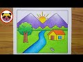 Scenery drawing  how to draw beautiful landscape scenery  village scenery drawing easy  scenery