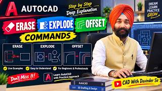 AutoCAD Erase, Explode & Offset Command 🔥 | Complete Tutorial in Hindi | CAD With Davinder Sir
