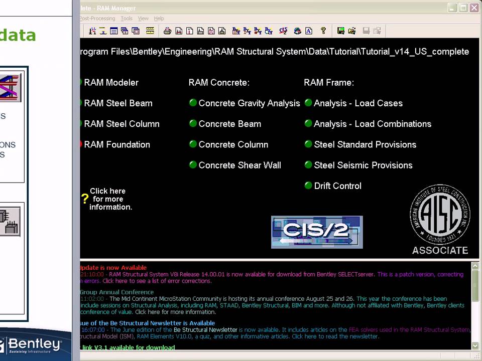 Ram Structural System V8i Release 14 0 Youtube